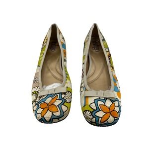 Indigo Flower Floral Canvas Ballet Flats Women's 9.5M Shoes